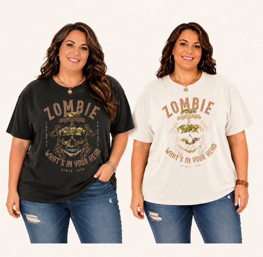 Plus Size Graphic T-shirt “Zombie What’s In Your Head”