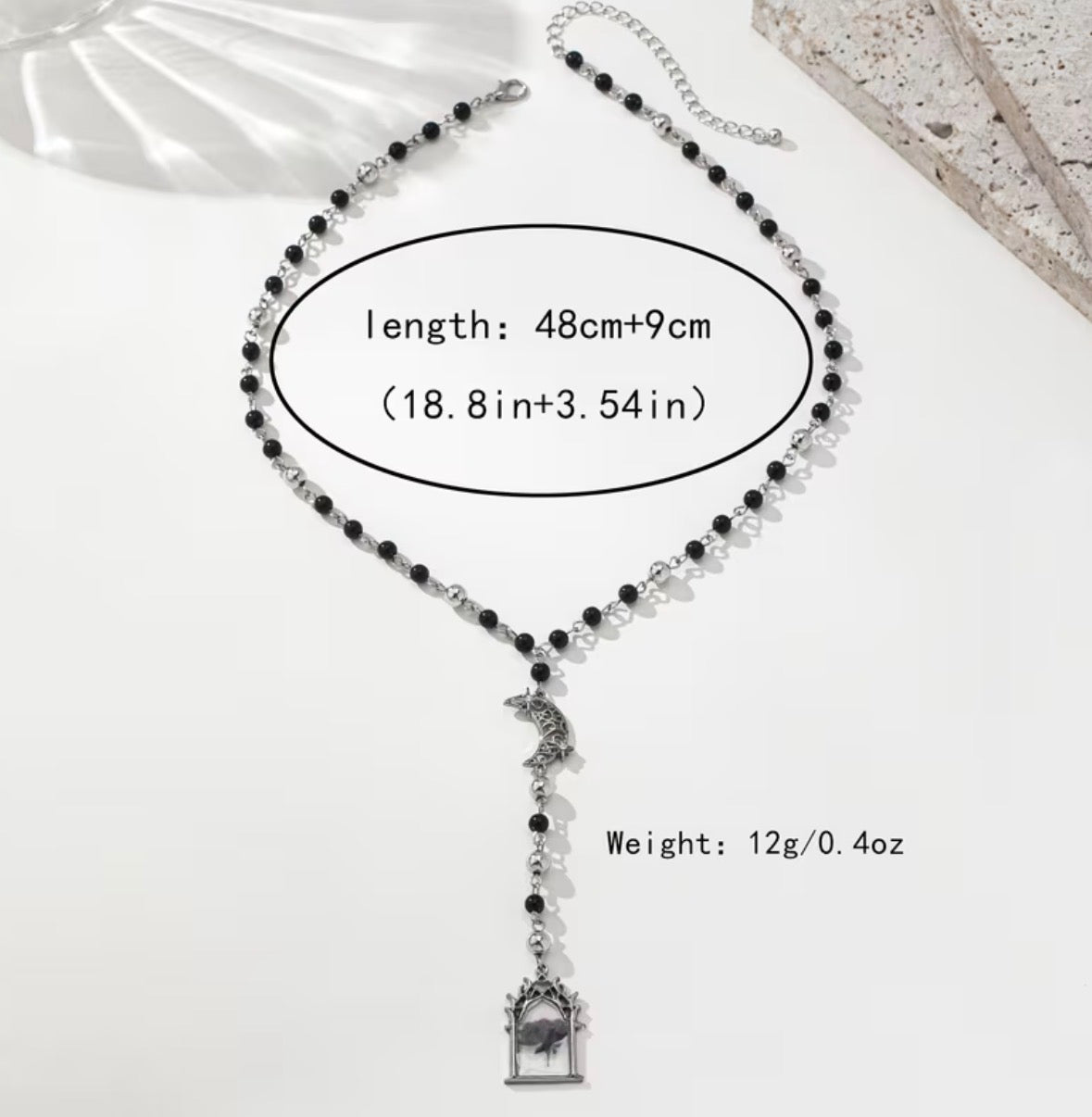 Y-Shaped Beaded Design with a Dark Gothic Star And Rose Motif Necklace