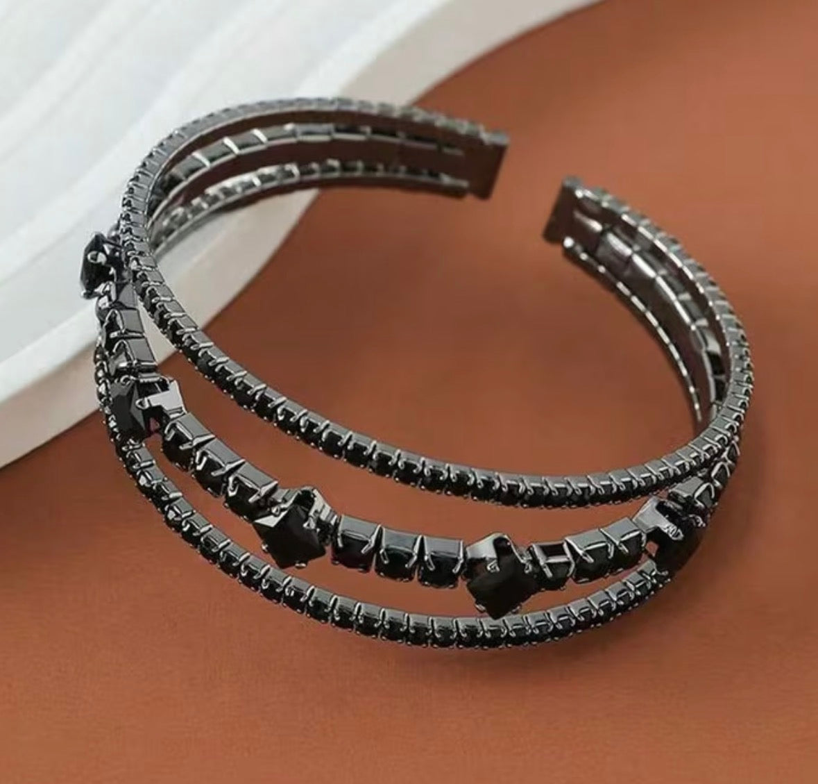 3-row Open Ended Synthetic Black Zirconia Bracelet