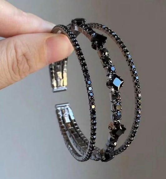 3-row Open Ended Synthetic Black Zirconia Bracelet