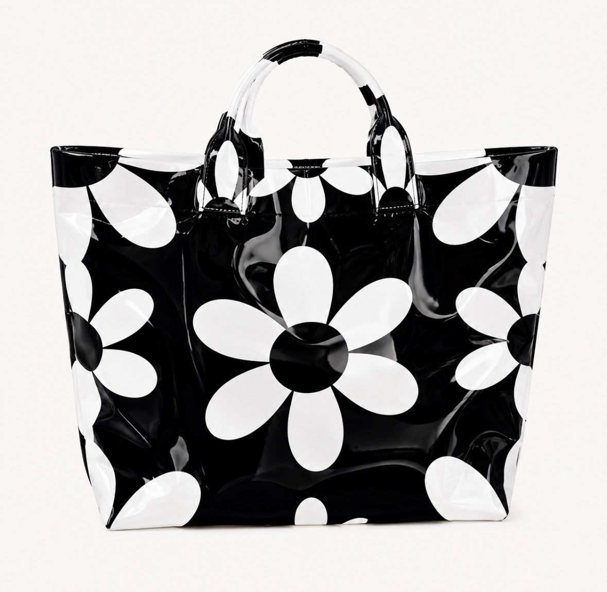 Retro Black and White Daisy Print Bag