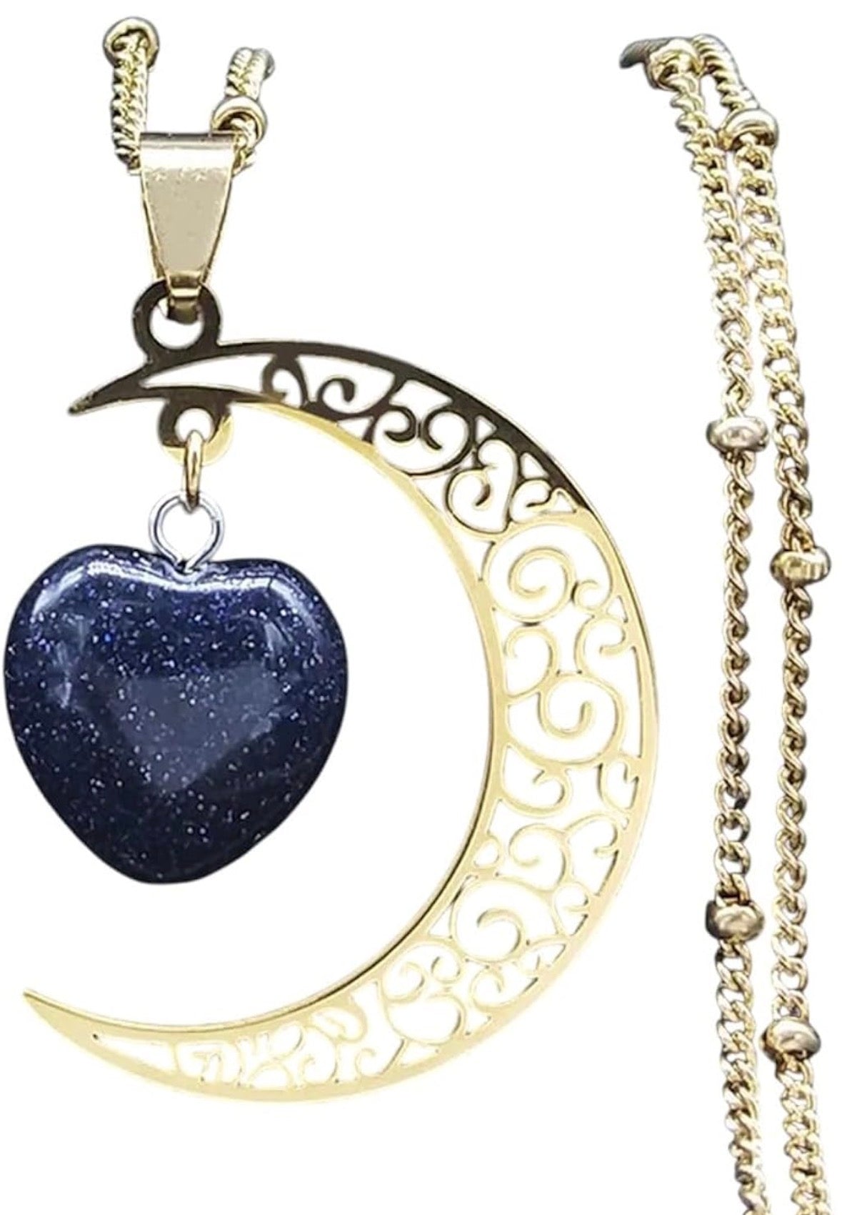 Celestial Moon and Heart Necklace