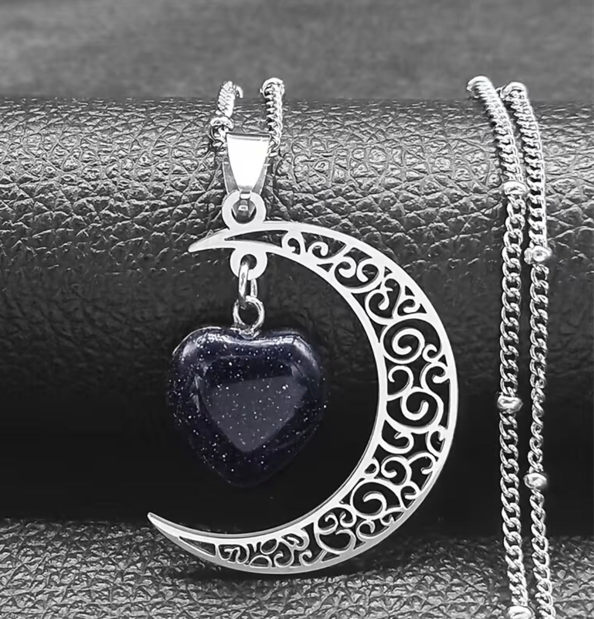 Celestial Moon and Heart Necklace