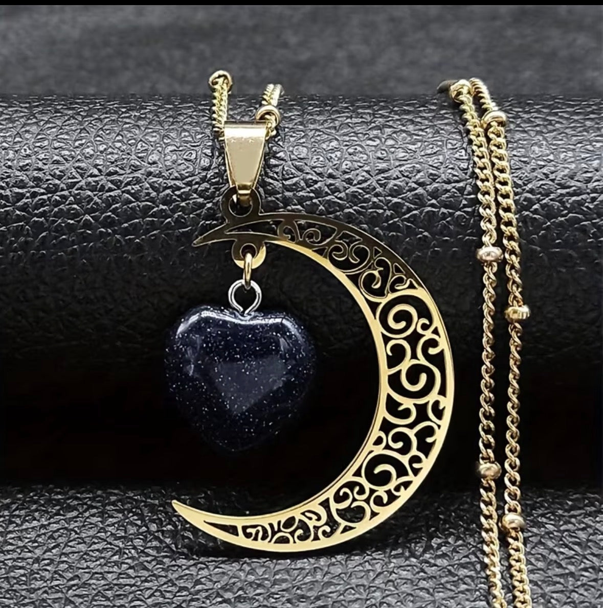 Celestial Moon and Heart Necklace