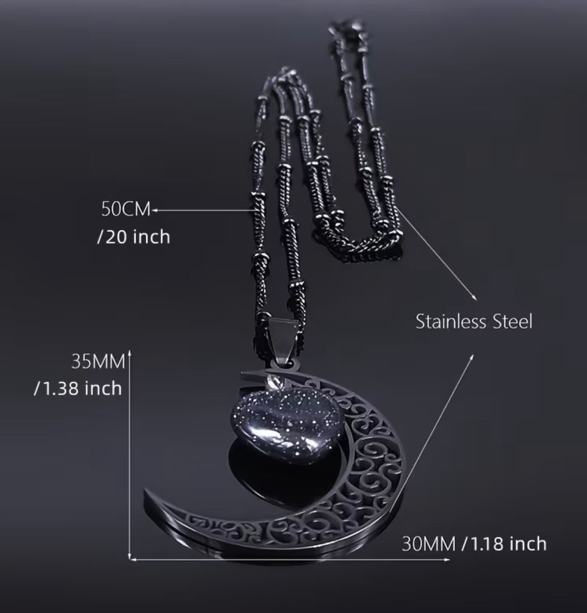 Celestial Moon and Heart Necklace
