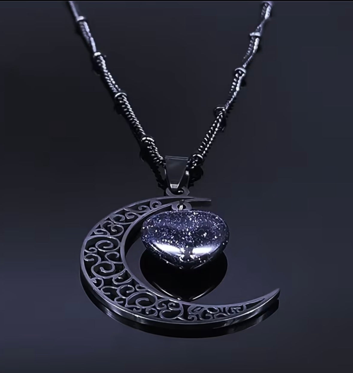 Celestial Moon and Heart Necklace