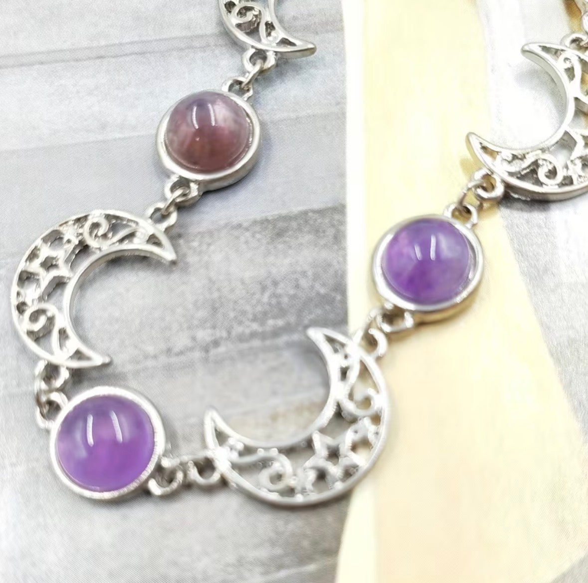 Vintage Boho Moon and Stone Necklace