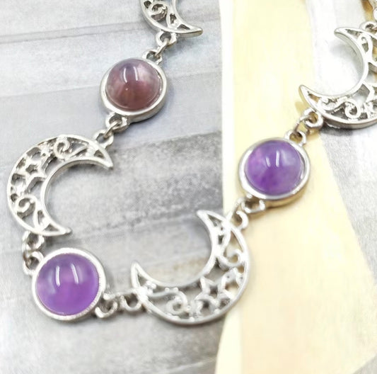 Vintage Boho Moon and Stone Necklace