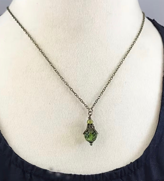 Dark Olive Green Academia Necklace