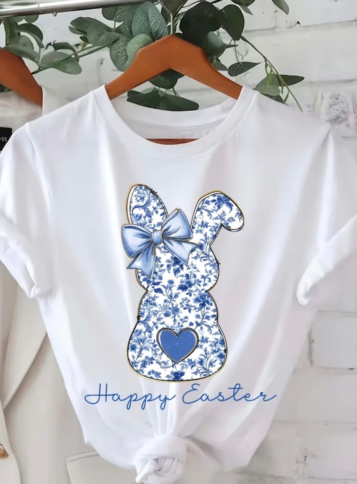 Short Sleeve Graphic T-shirt - Blue and White Bunny
