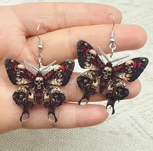 Black Butterfly and Skull Earrings