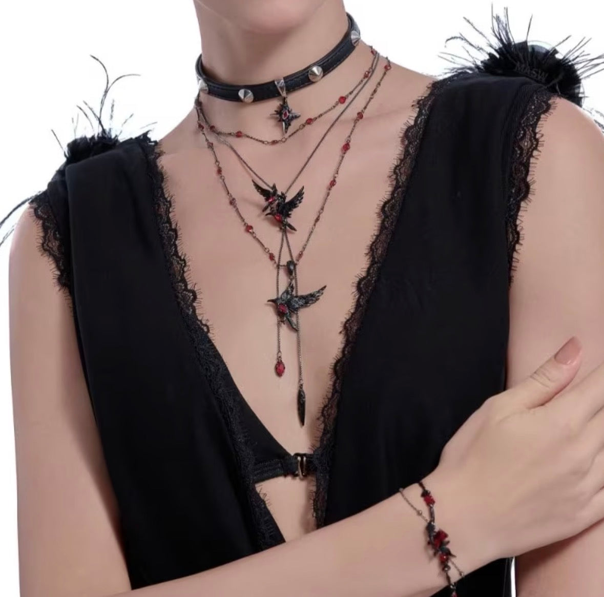 Gothic Black Crow Necklace