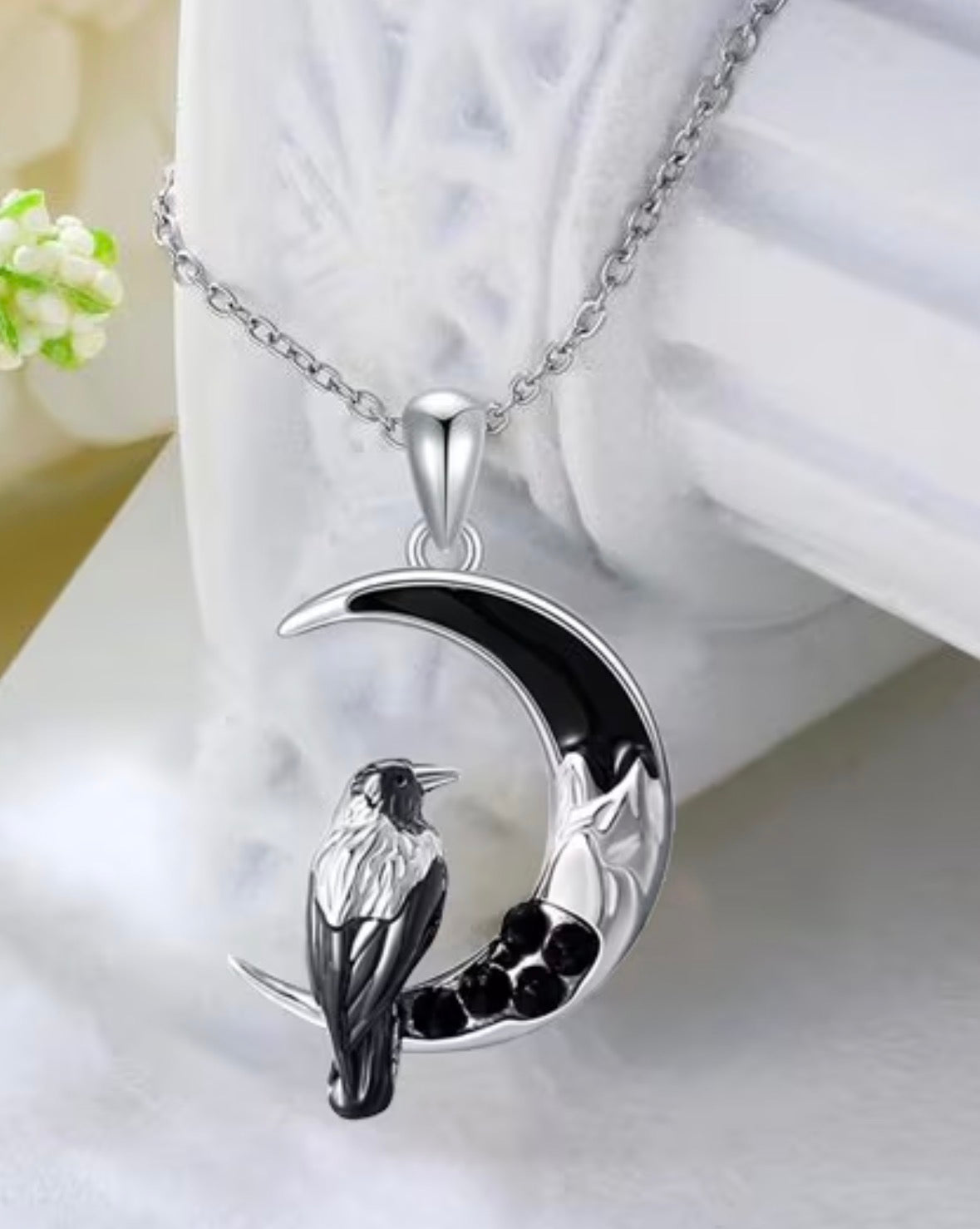 Black Crow and Moon Earring and Necklace Set