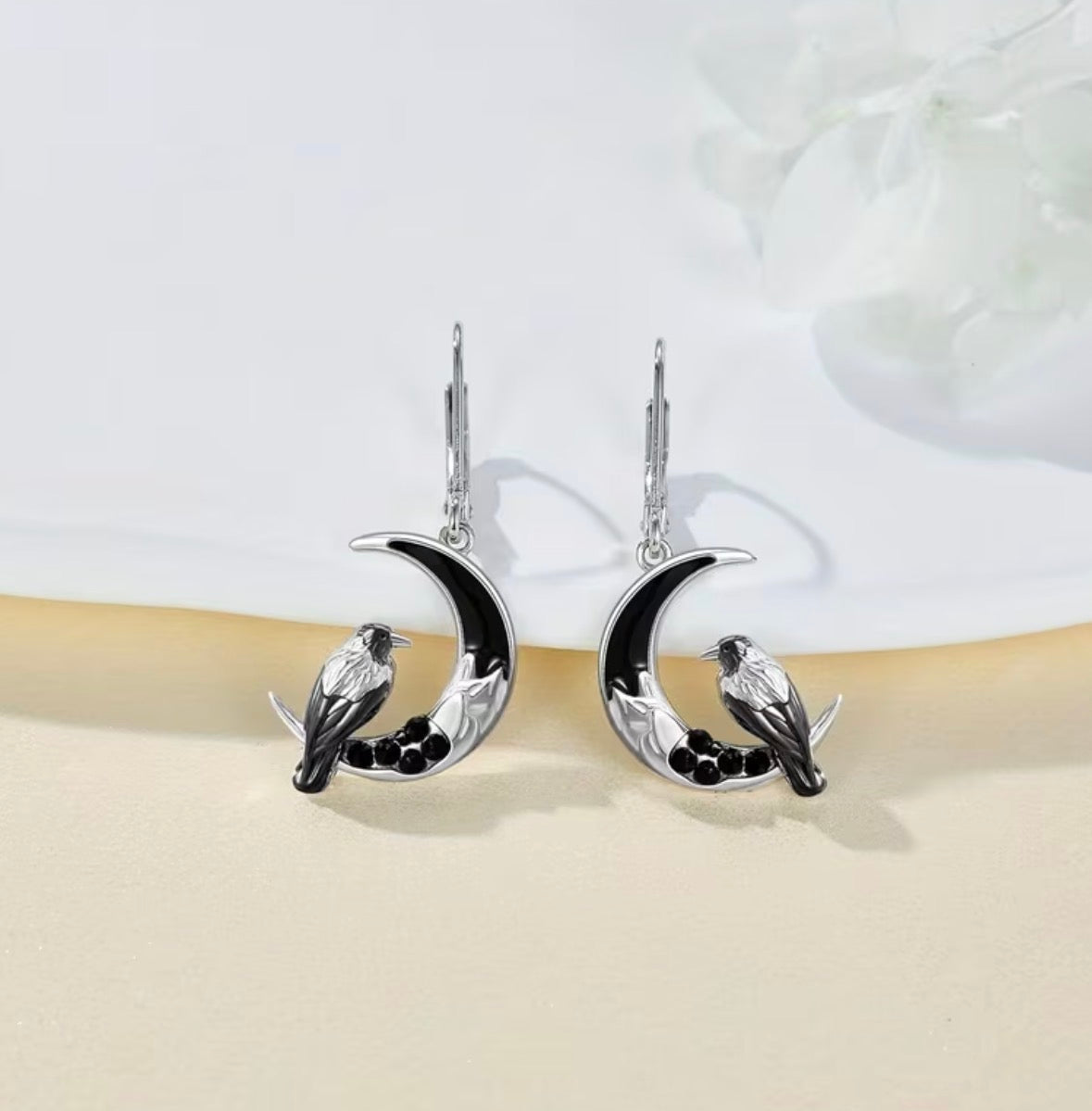 Black Crow and Moon Earring and Necklace Set