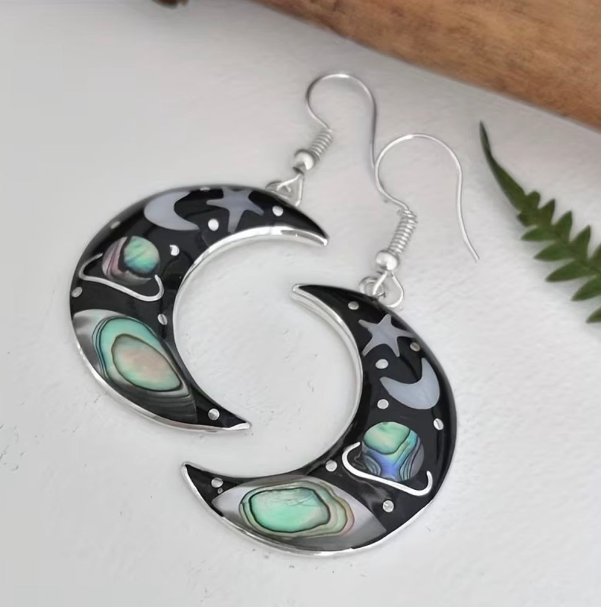 Vintage Crescent Moon Star Earrings