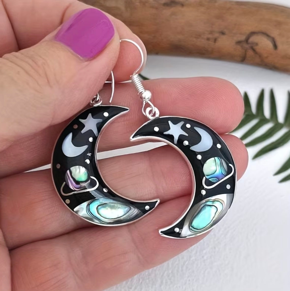 Vintage Crescent Moon Star Earrings