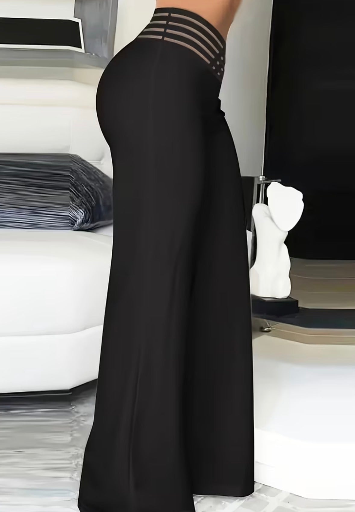 Criss-Cross Transparent Mesh High-Waist Pants