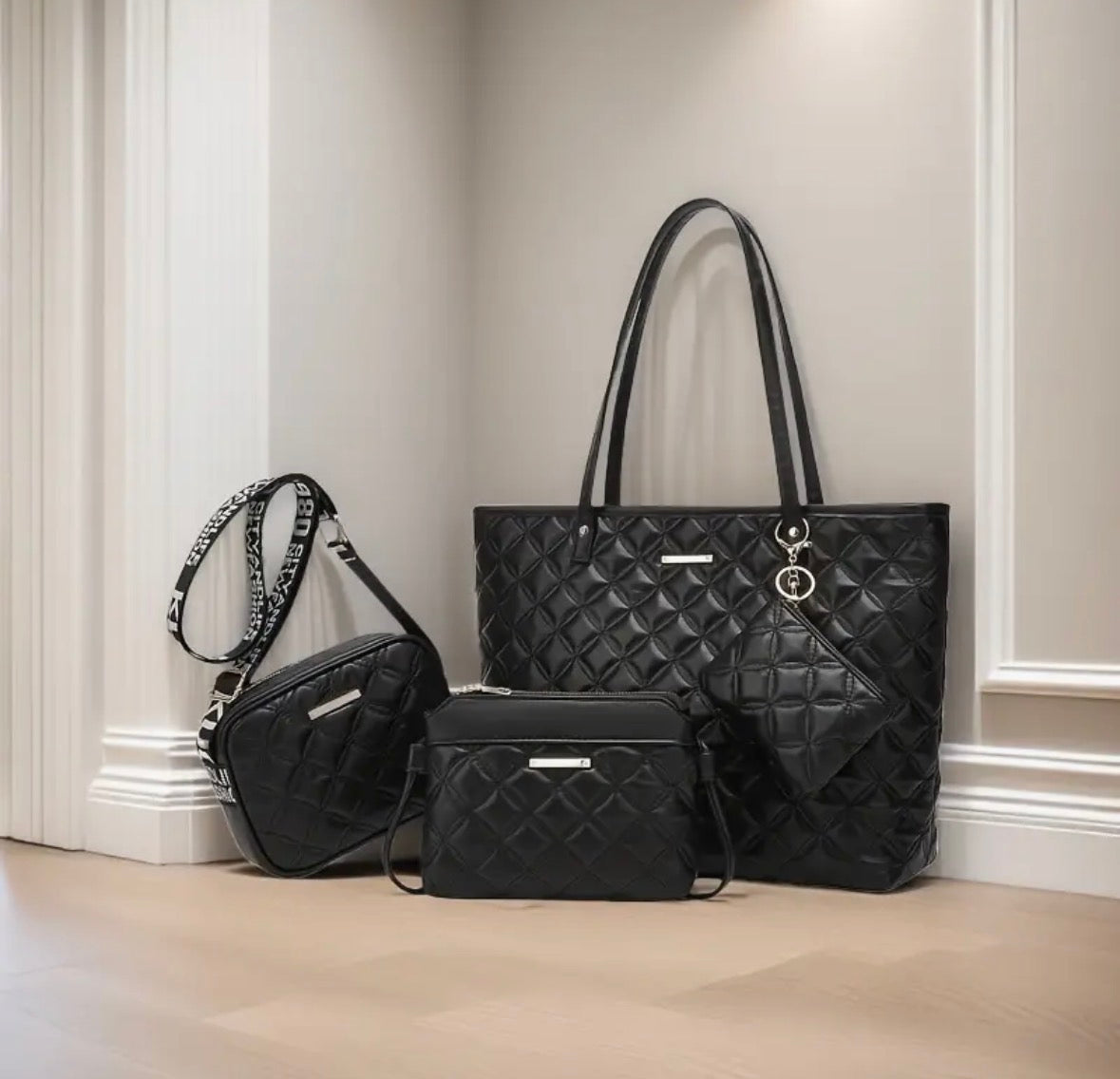 4-piece Quilted Shoulder Handbag Set