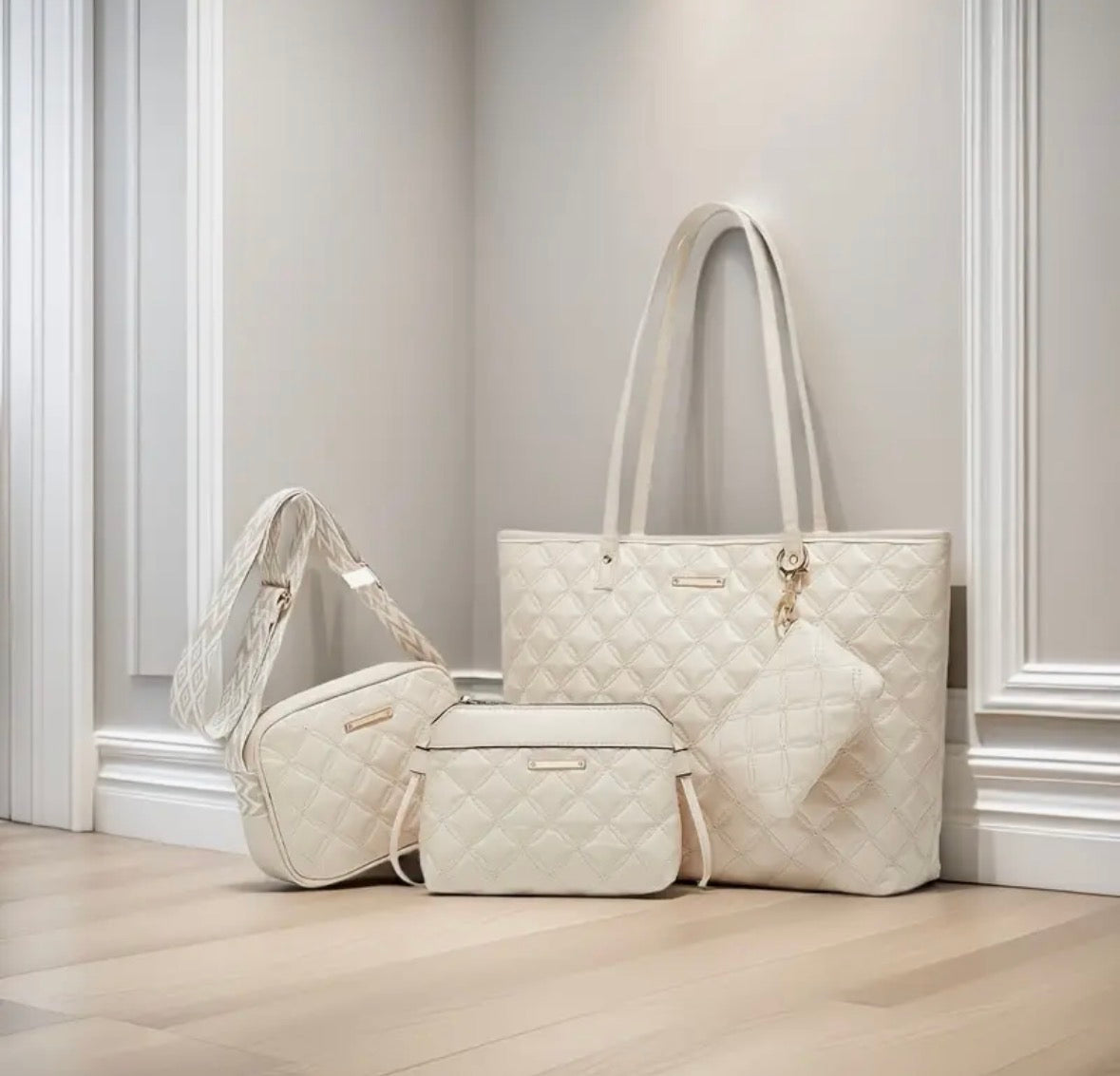 4-piece Quilted Shoulder Handbag Set
