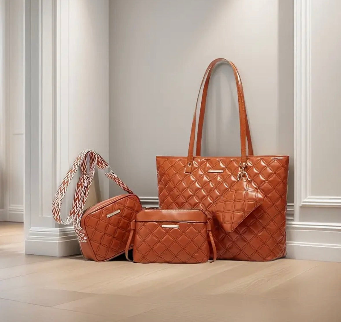 4-piece Quilted Shoulder Handbag Set