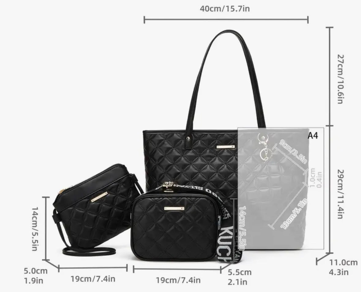 4-piece Quilted Shoulder Handbag Set