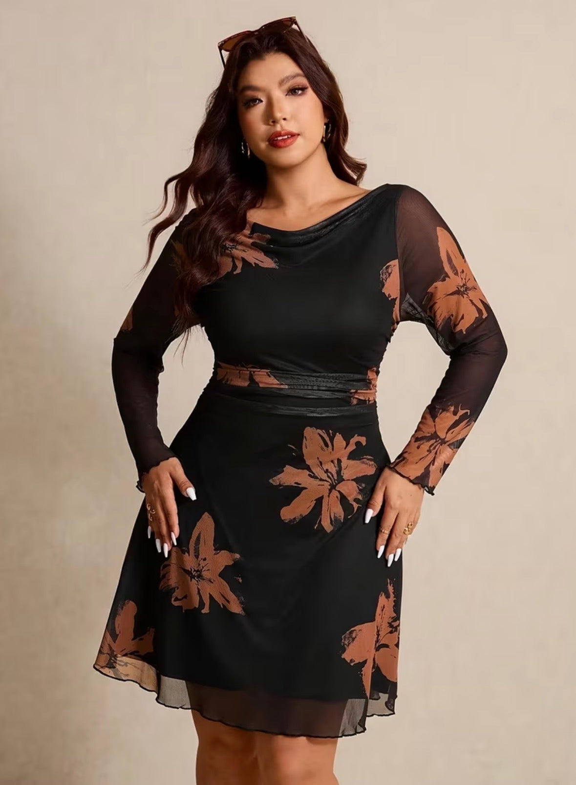 Plus Size Floral Pattern Midi-Dress