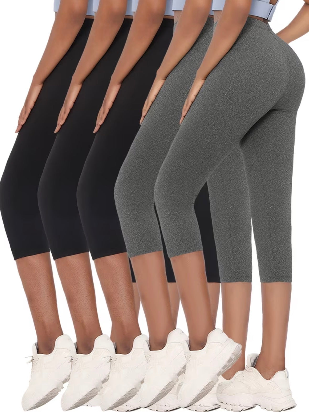 5-pack Solid Capri Leggings (Black/Gray)