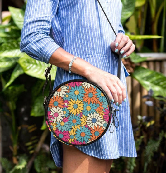Boho Round Crossbody Bag with Adjustable Strap