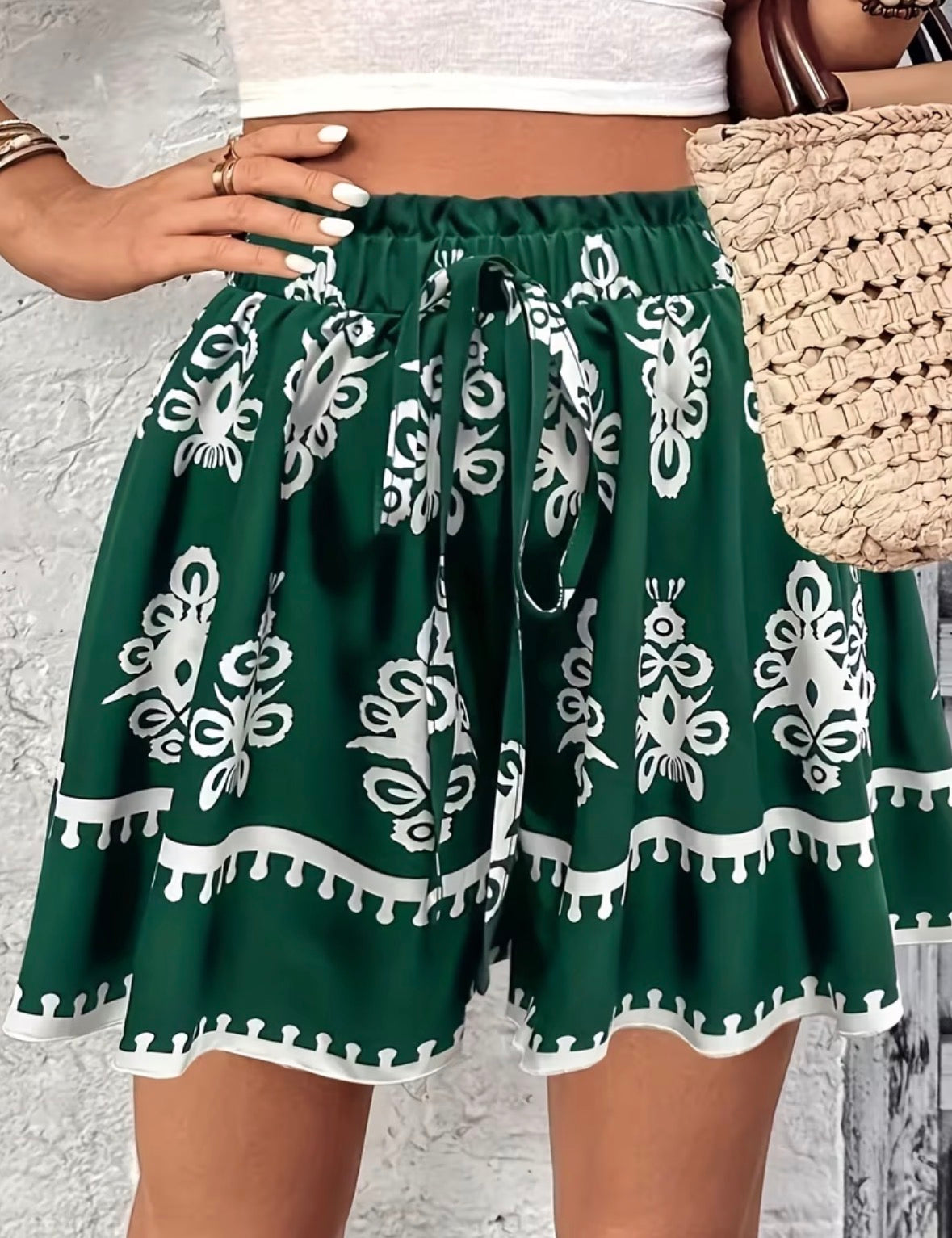Plus Size Wide Leg Printed Shorts