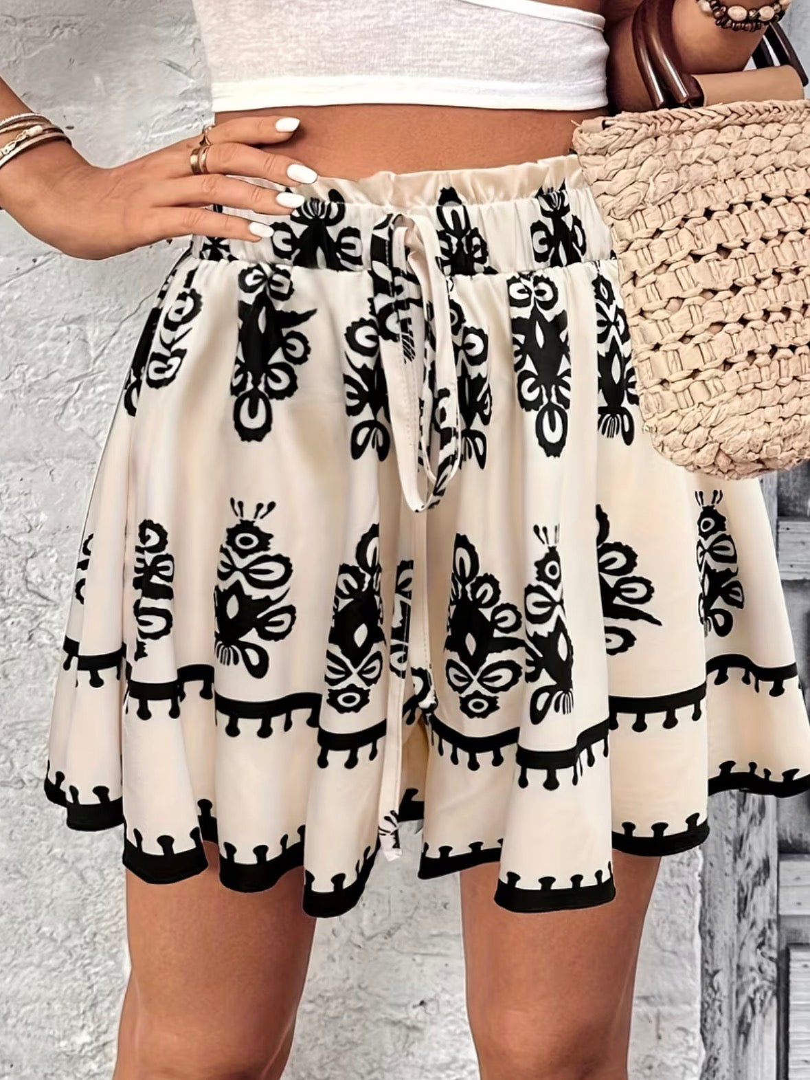 Plus Size Wide Leg Printed Shorts