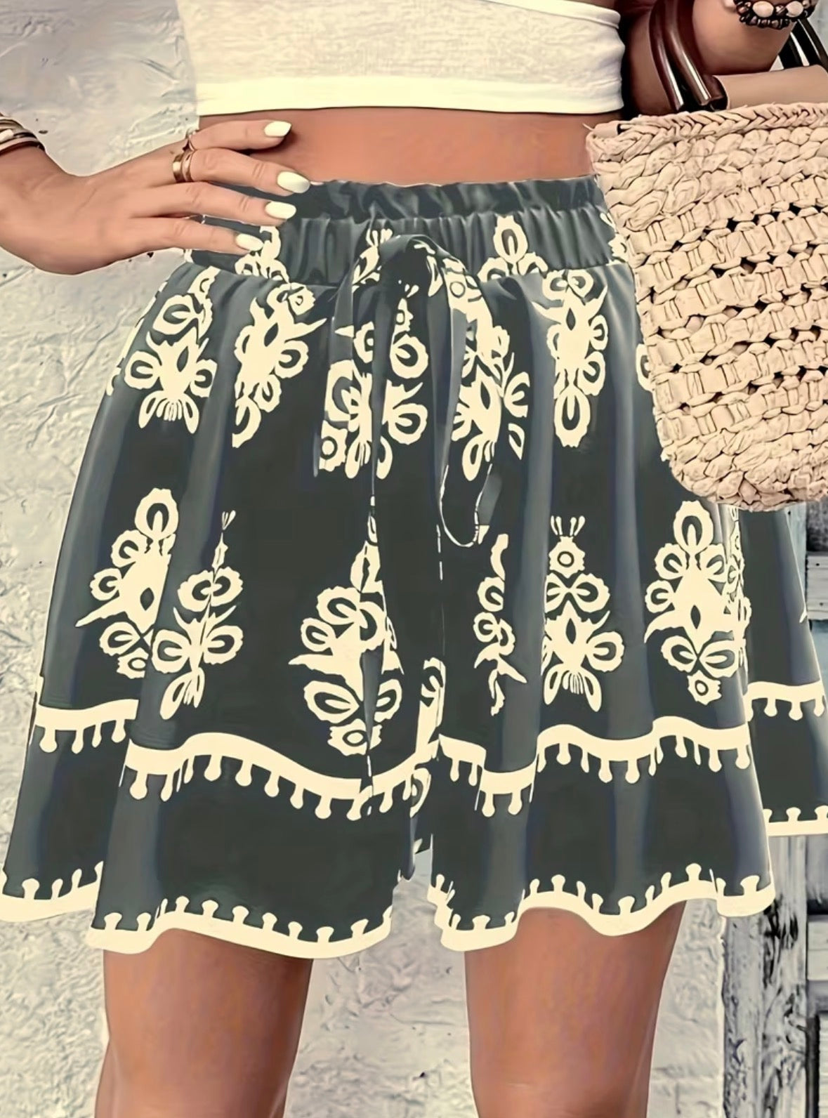Plus Size Wide Leg Printed Shorts
