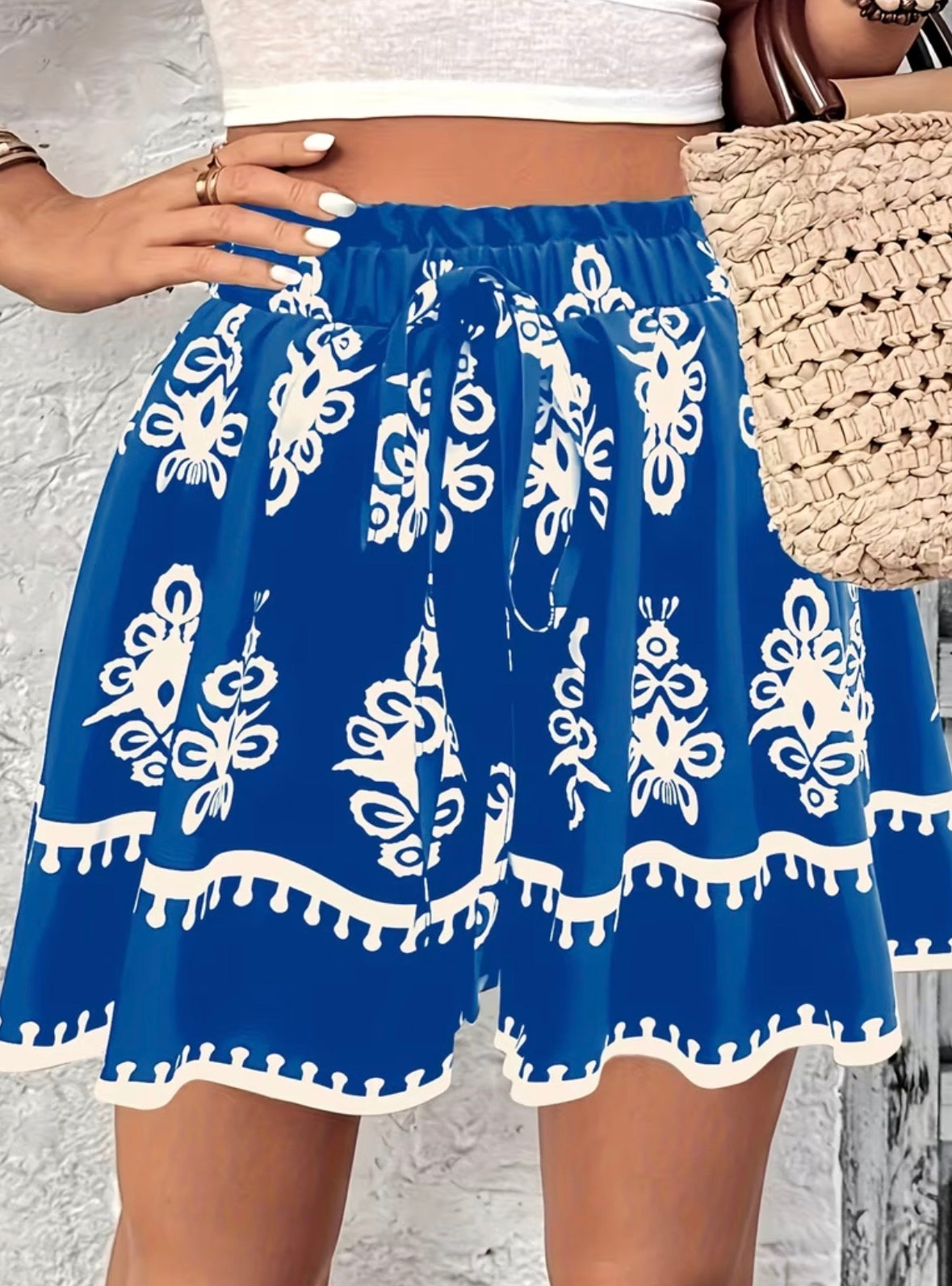 Plus Size Wide Leg Printed Shorts