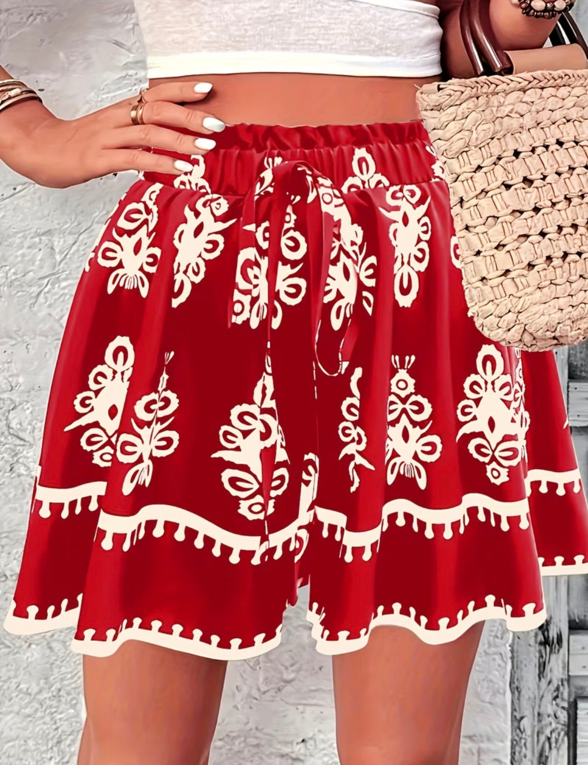Plus Size Wide Leg Printed Shorts