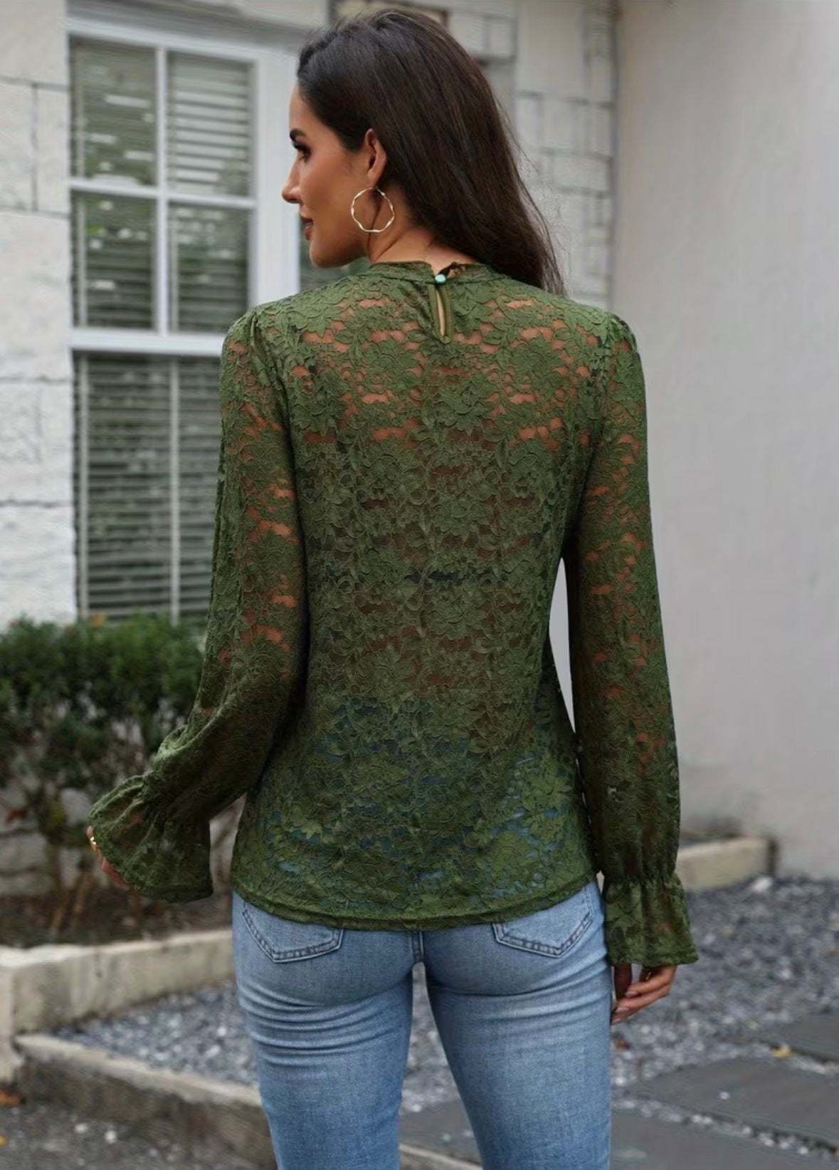 Long Sleeve Lace Top with Floral Mock Neck