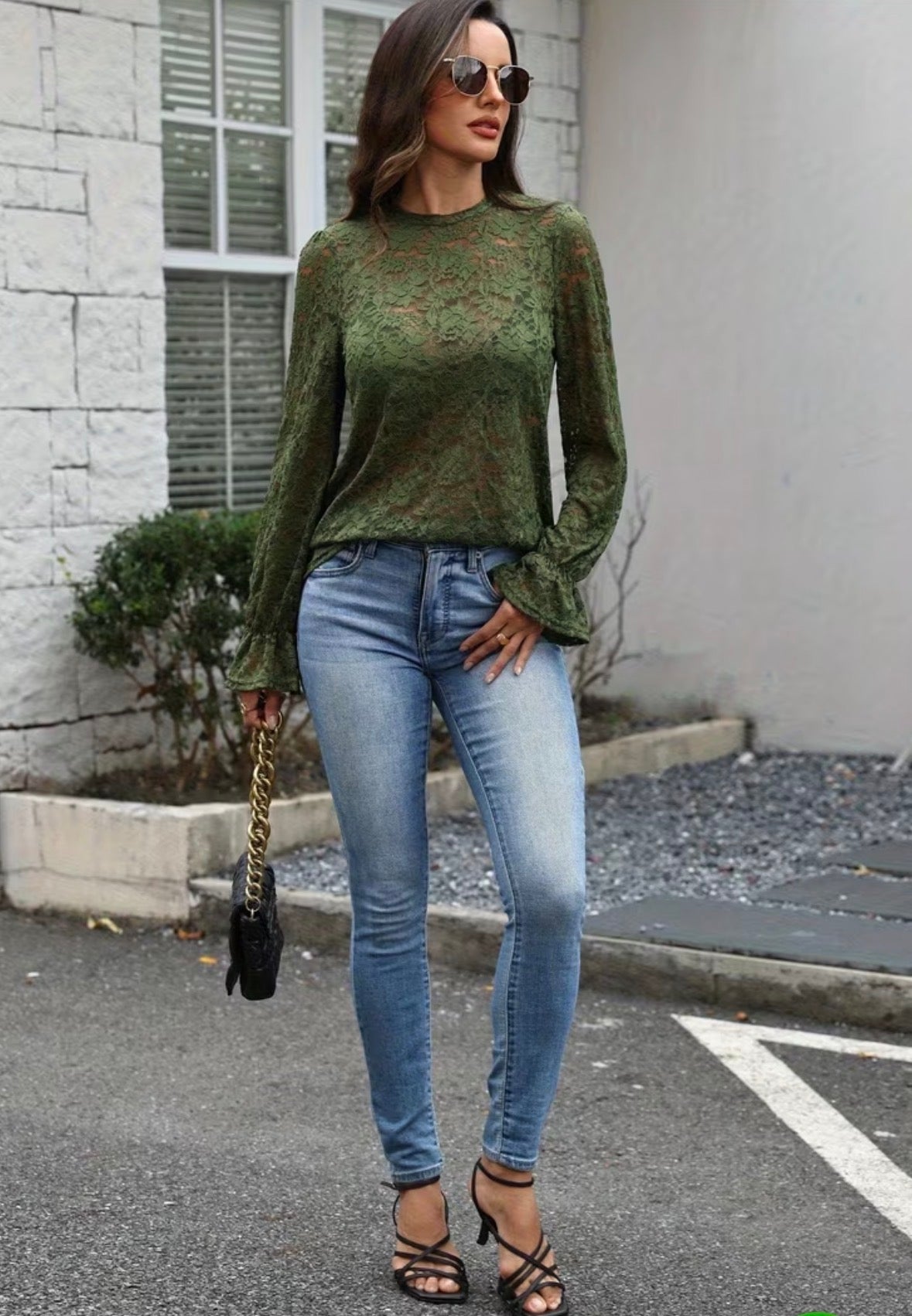 Long Sleeve Lace Top with Floral Mock Neck