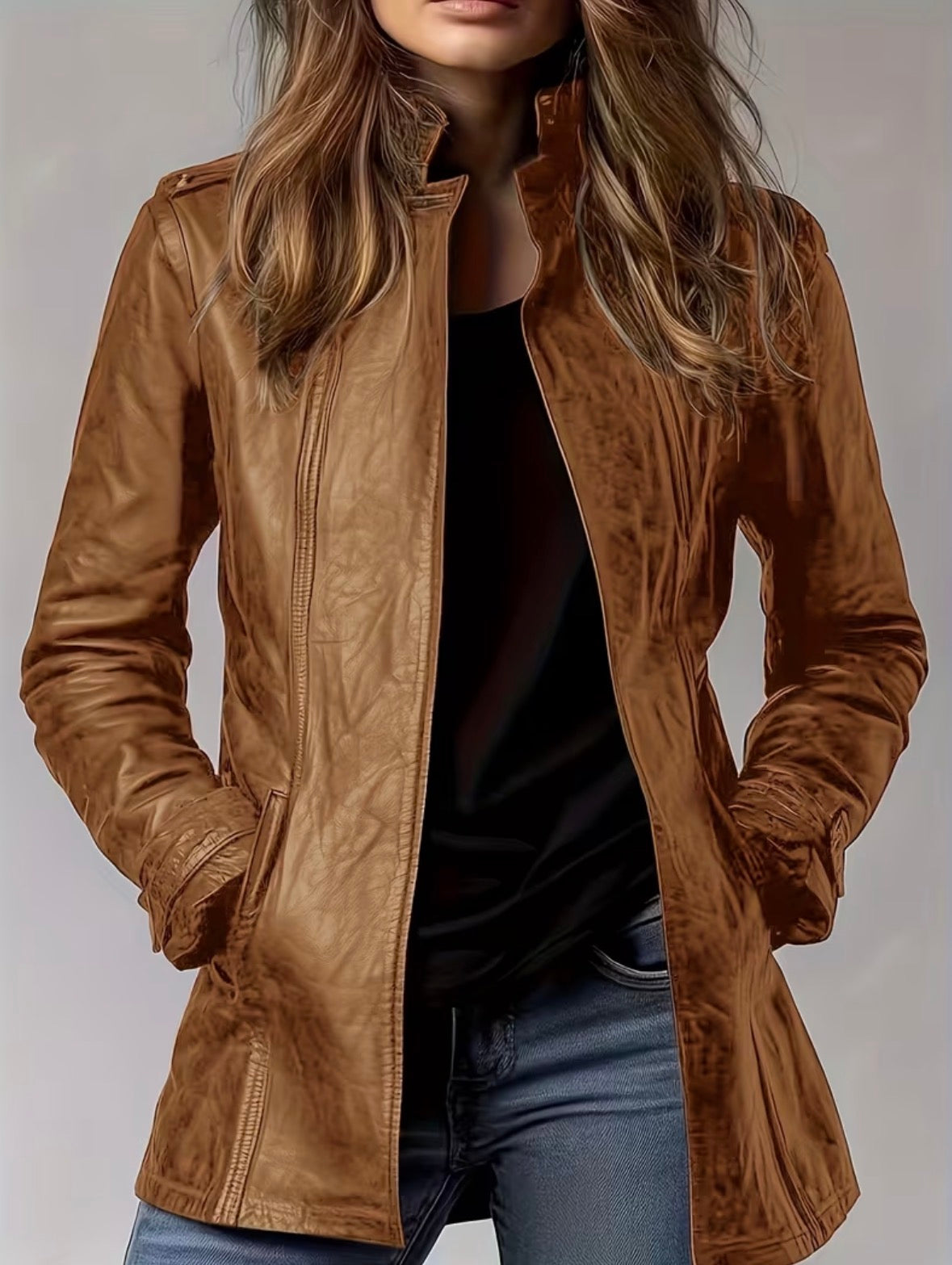Retro Motorcycle PU Leather Jacket with Pockets