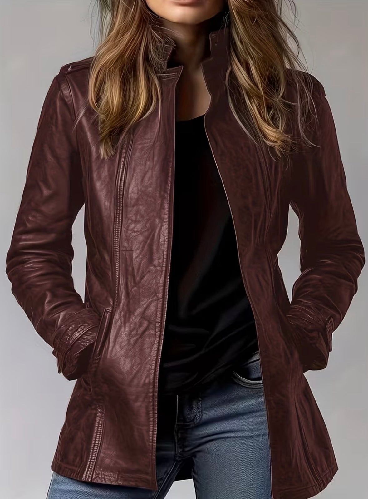 Retro Motorcycle PU Leather Jacket with Pockets