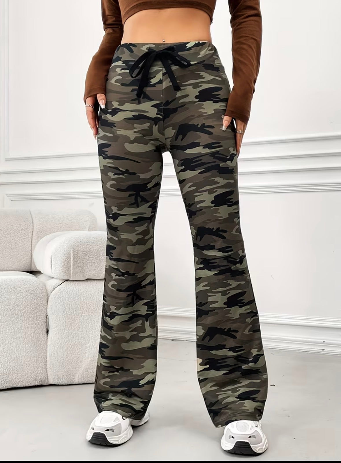 Camo High Waist Loungewear Pants with Drawstring