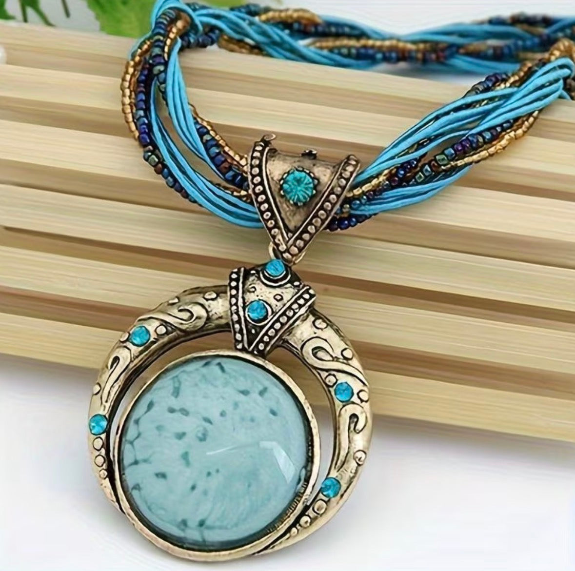 Bohemian Multi-Color Beaded Earthy Tones Synthetic Stone Pendant Necklace