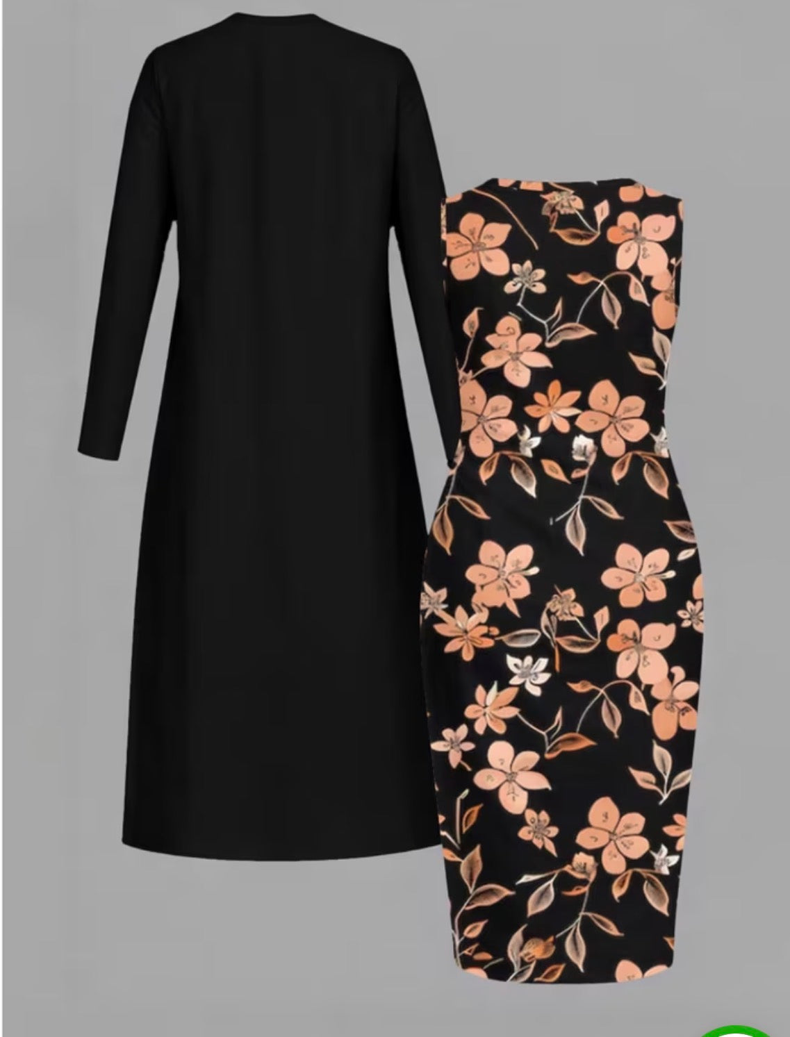 Plus Size 2-piece Long Cardigan and Cinched-waist Long Dress Set