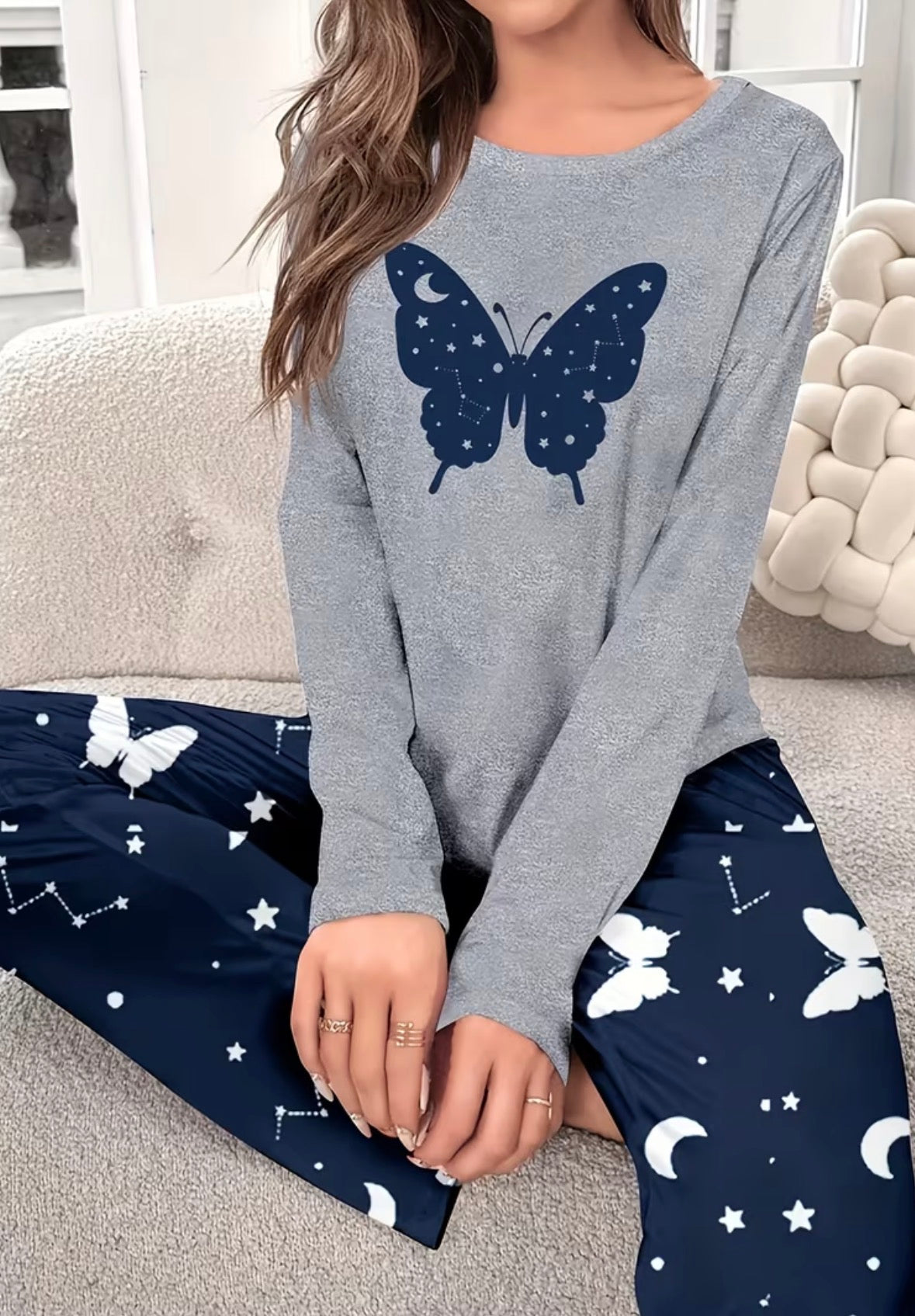 2-piece Long Sleeve Butterfly Loungewear Set