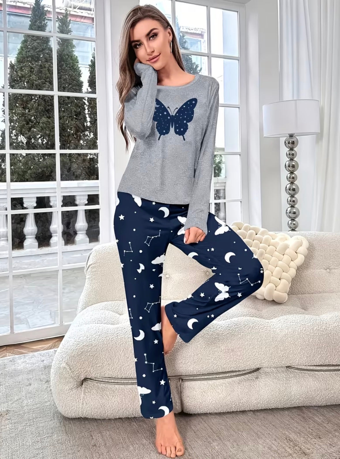 2-piece Long Sleeve Butterfly Loungewear Set