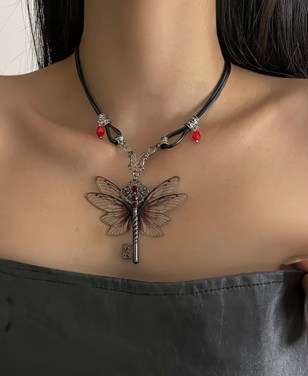 Dragonfly and Key Necklace