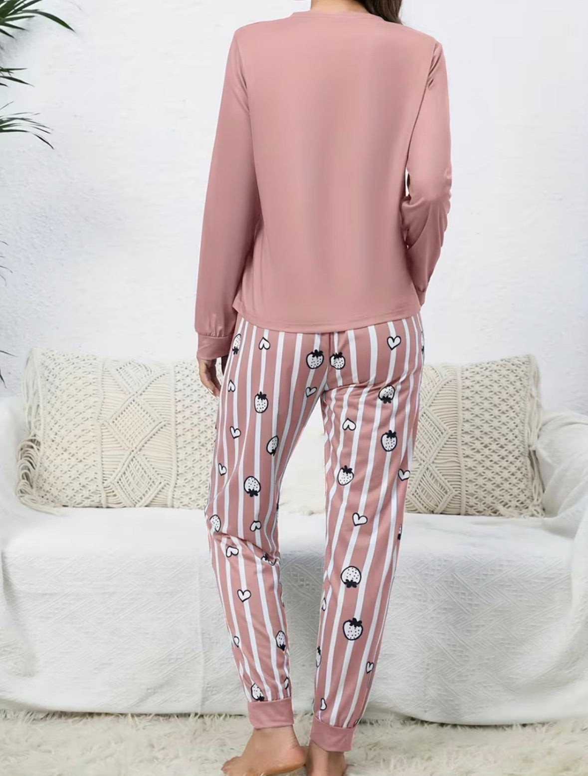 2-piece Long Sleeve Loungewear Set - Cartoon Fruit