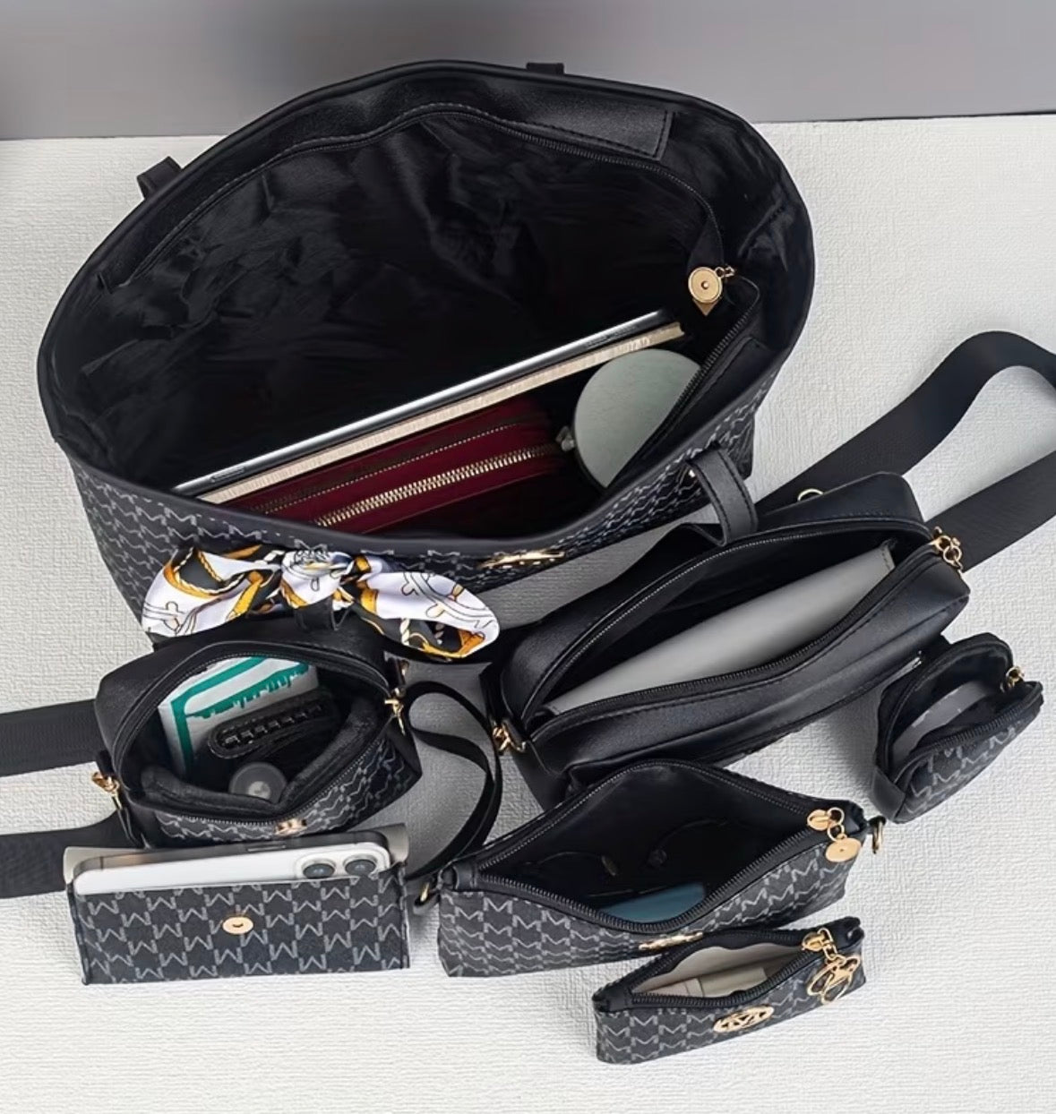 7-piece Tote and Handbag with Accessories Set