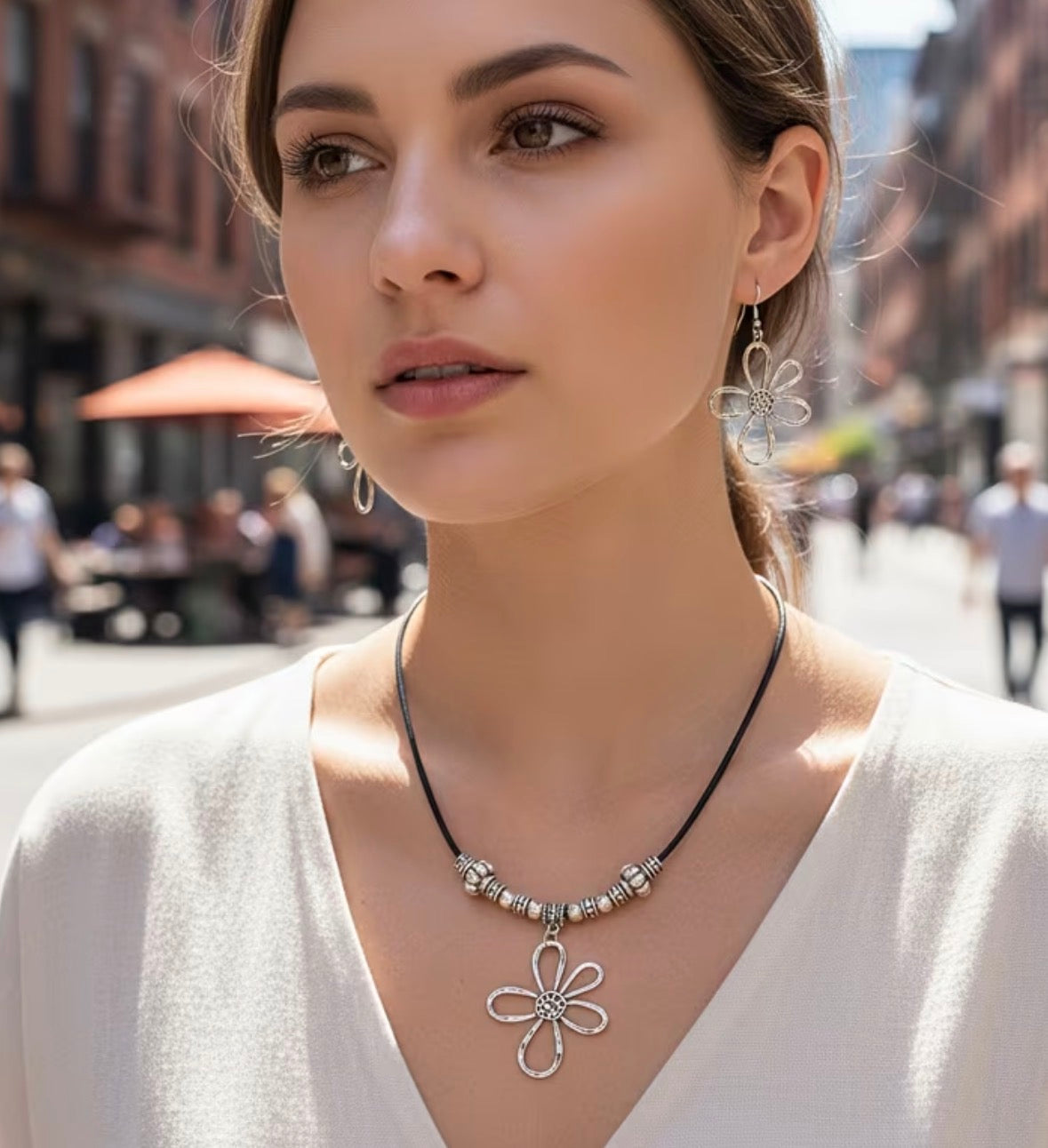Bohemian Retro Hollow Flower Necklace and Earring Set