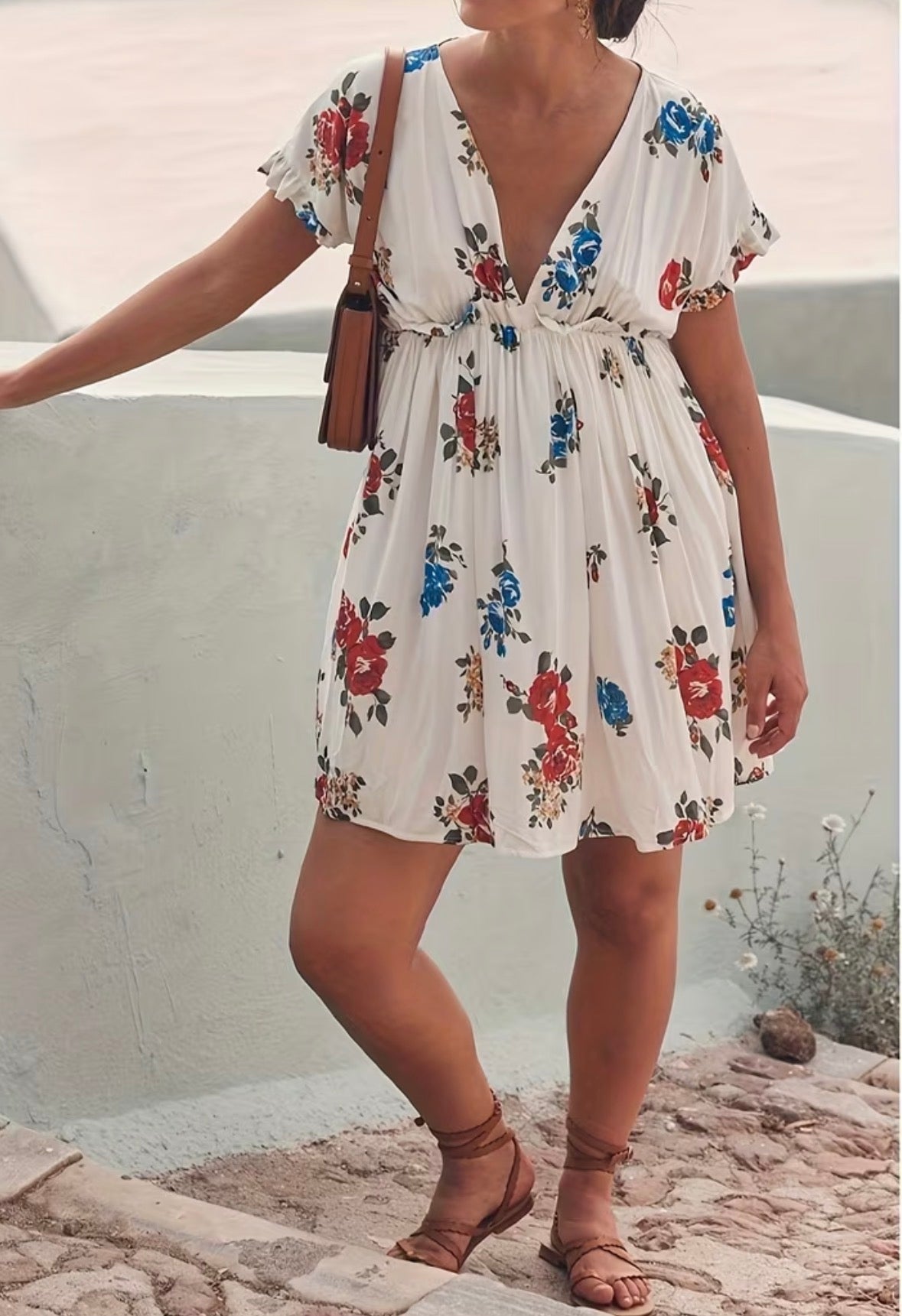 Plus Size Floral Print V-Neck Dress