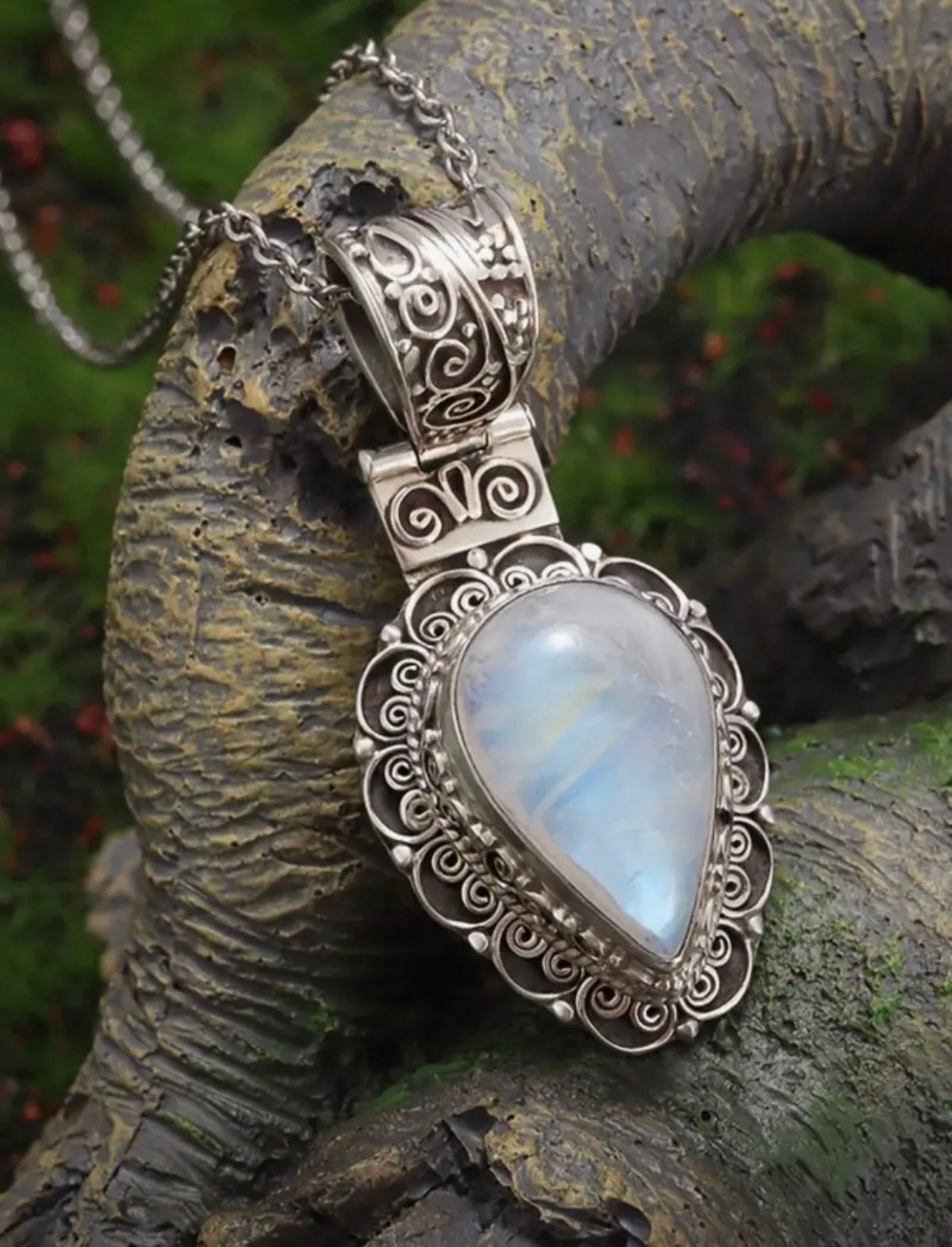 Bohemian Moonstone Teardrop Pendant Necklace