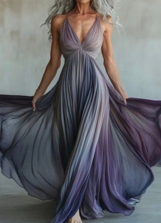 Halter Neck V-Line Waist-Defining Maxi Dress