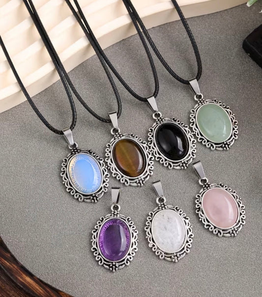Oval Lace Charm Pendant Necklace